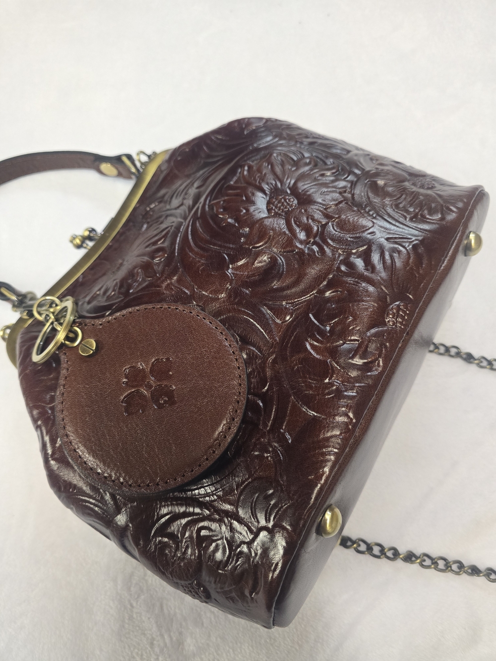 Patricia Nash Leather Laurena Frame Bag with Mirror Fob BritishTan 10th Ann. - Picture 3 of 7